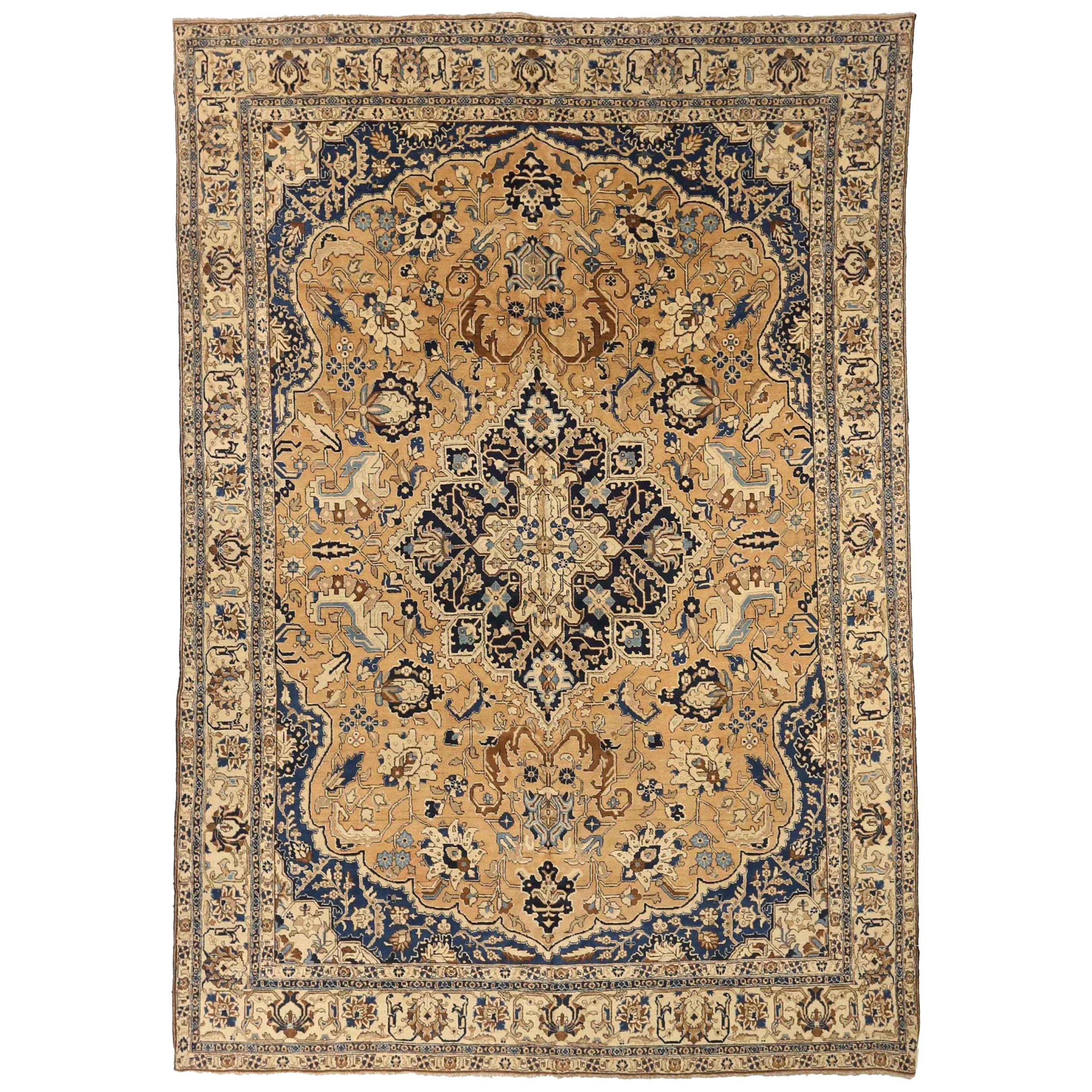 Tappeti persiani Tabriz - Lana Avorio Blu Navy Giallo - 75243