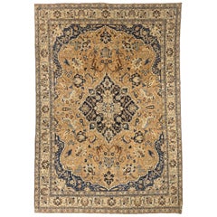 Tappeti persiani Tabriz - Lana Avorio Blu Navy Giallo - 75243