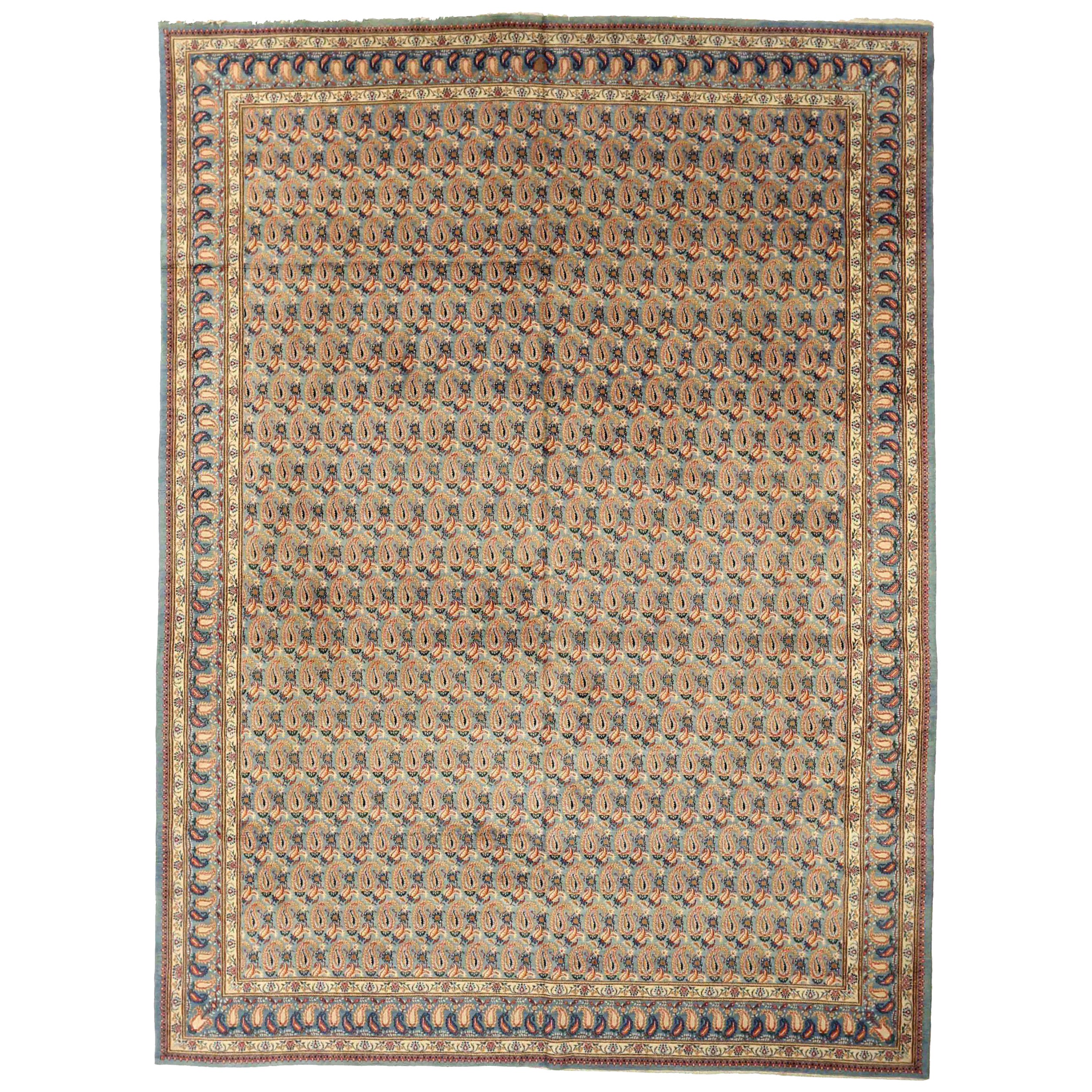 Alfombras Persas Mashad Circa 1910 - Lana Marfil Azul Marino Diseño Rojo - 75317