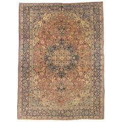 Persische Täbris-Teppiche um 1910 - Wolle Elfenbein Marineblau Rosa Design - 75244