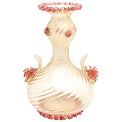 Barovier e Toso Venetian Murano Gold Vase with Optic Swirl and Applied Roses