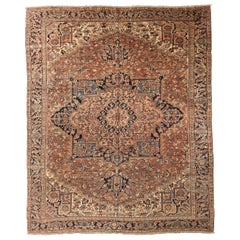 Tapis persans Heriz - Laine ivoire bleu marine bleu rouge motif rouge - 75320
