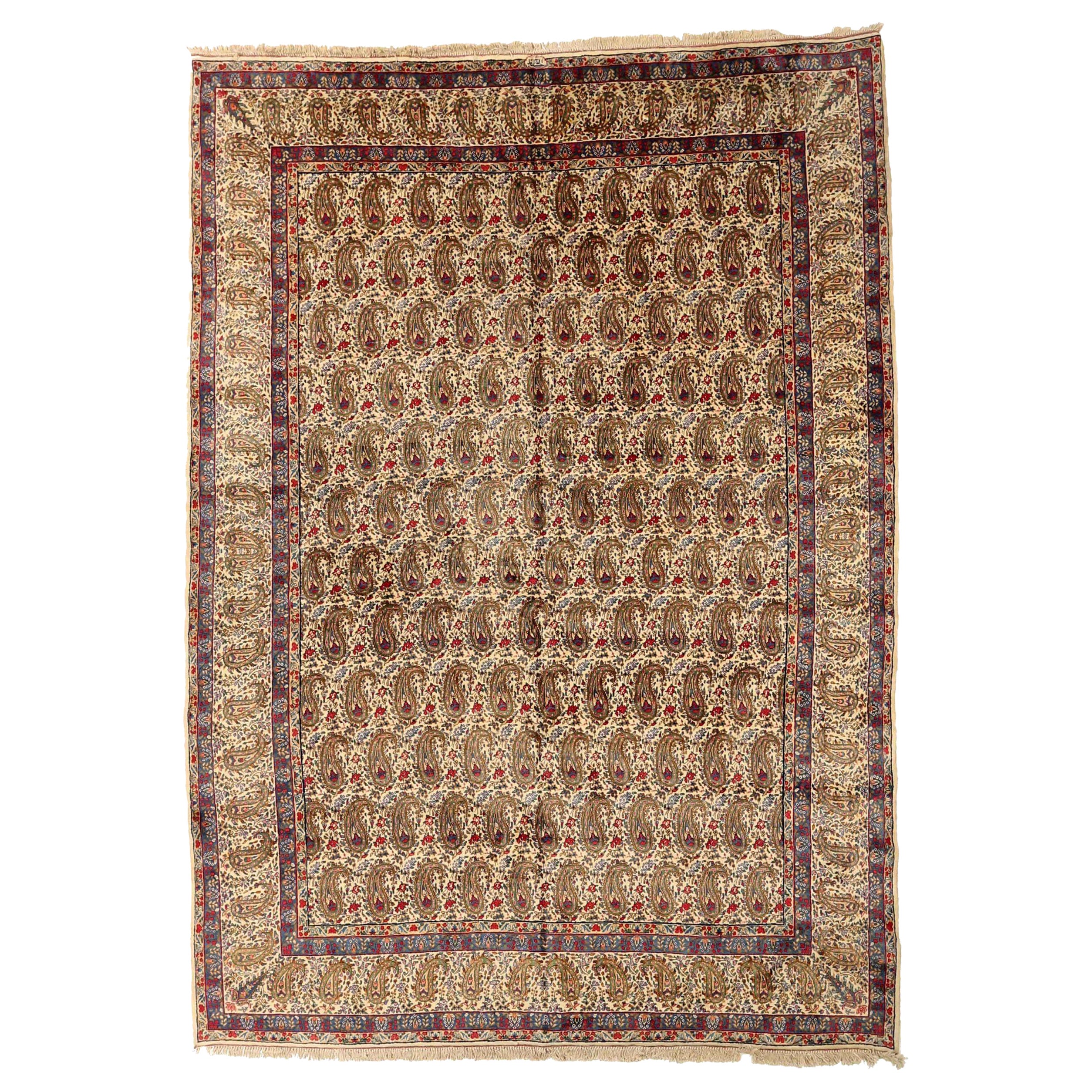 Tapis de sol persan Kerman - Laine Brown Ivory Red Design - 75322