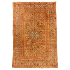 Tapis persans de Kashan datant d'environ 1940, motif en laine ivoire orange - 75246