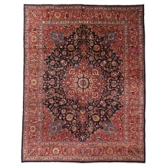 Alfombras Persas Mashad Circa 1910 - Lana Azul Marino Diseño Rojo - 75324