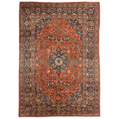 Alfombras Persas Kashan - Lana Marfil Azul Marino Diseño Rojo - 75326