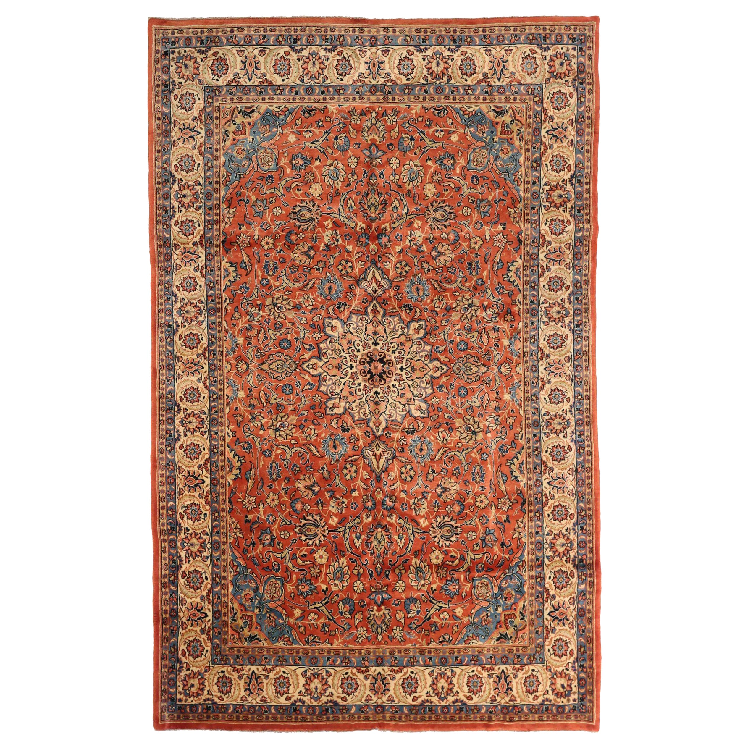 Persische Sarouk-Teppiche Circa 1910 - Wolle Blau Elfenbein Rot Design - 75291