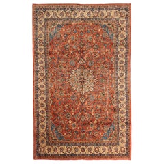 Persian Sarouk Area Rugs Circa 1910 - Wool Blue Ivory Red Design - 75291