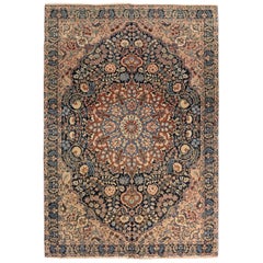 Alfombras Persas Tabriz - Lana Marfil Azul Marino Diseño Rojo - 75331