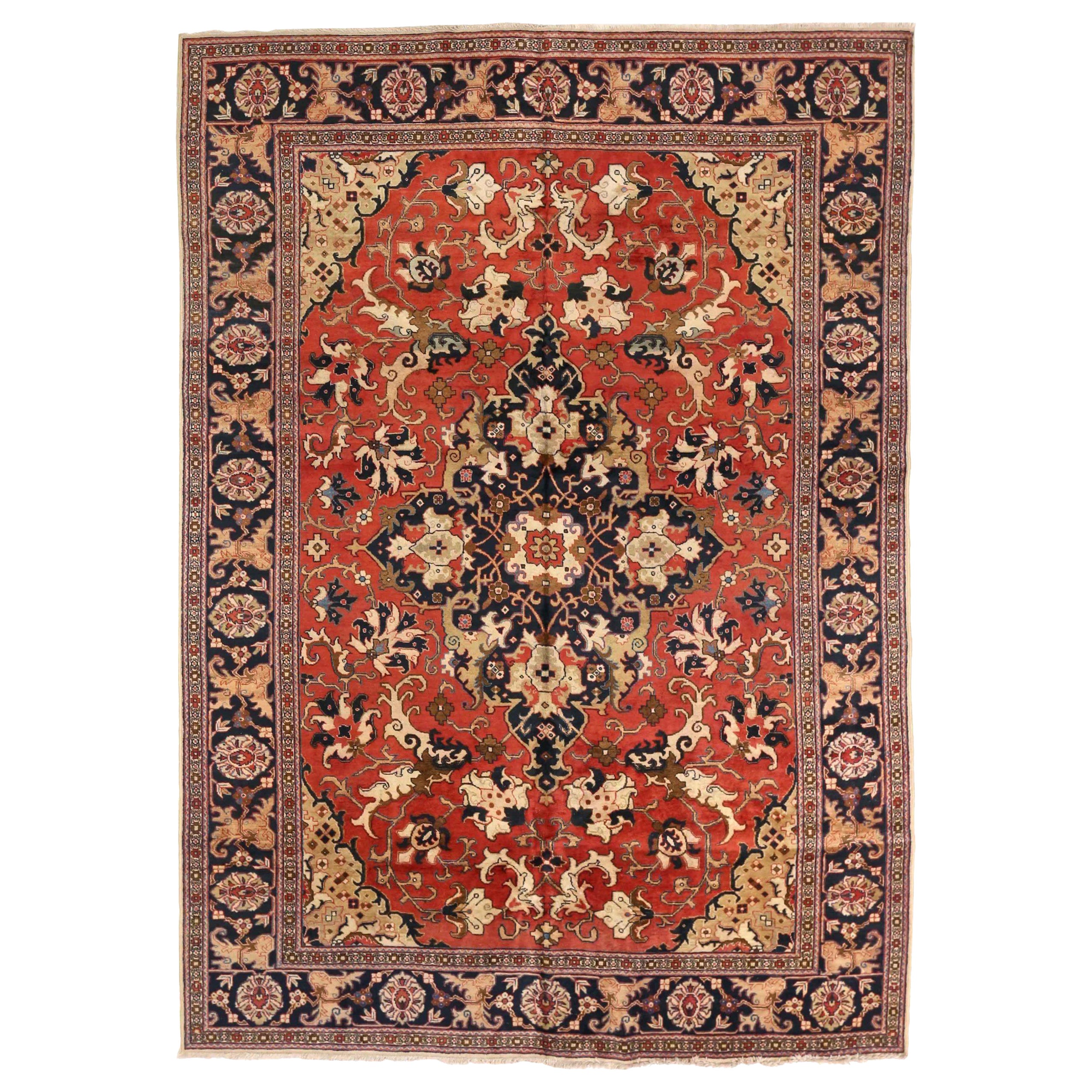 Alfombras Persas Tabriz - Lana Marfil Azul Marino Diseño Rojo - 75337