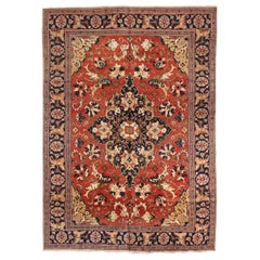 Persian Tabriz Area Rugs - Wool Ivory Navy Blue Red Design - 75337