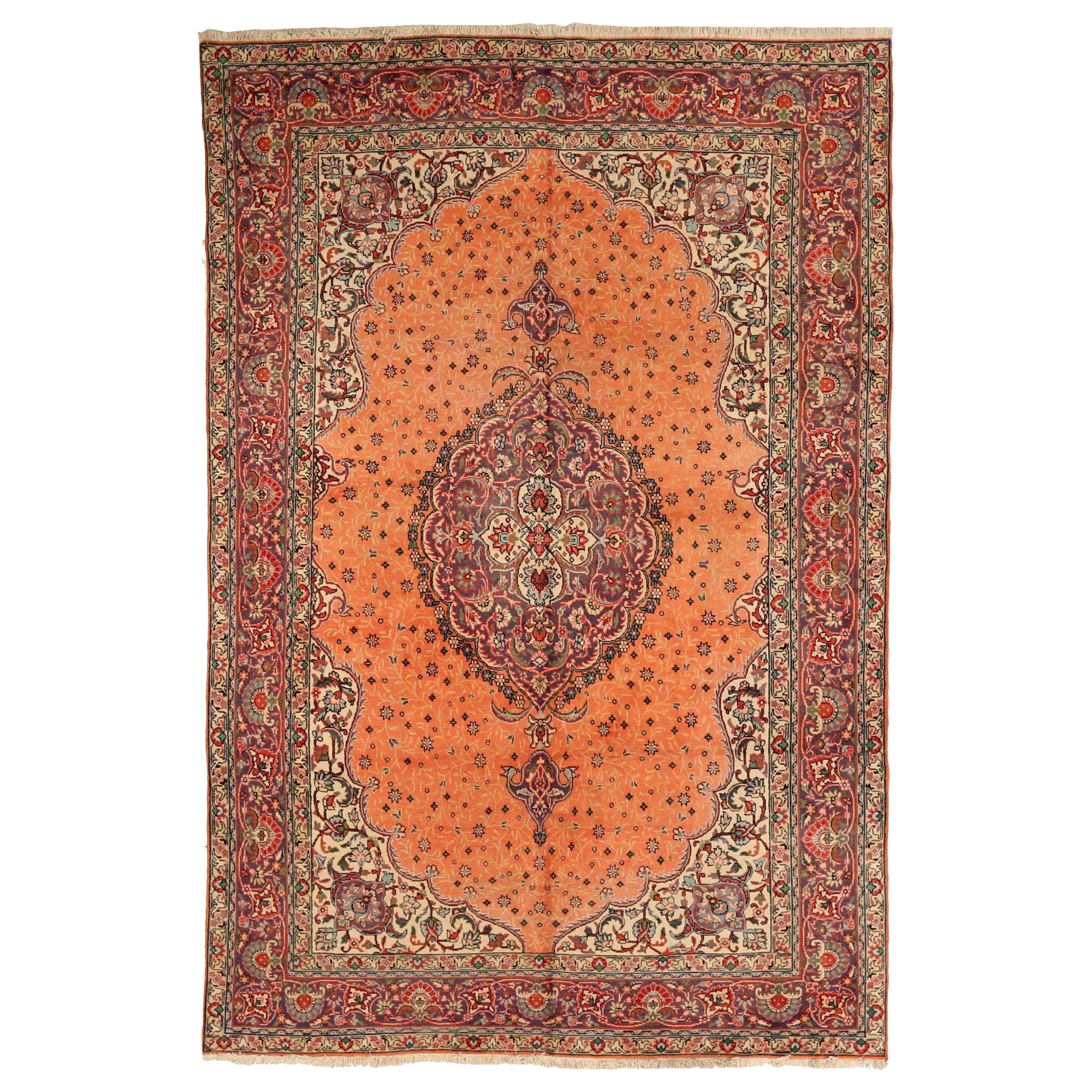 Persische Täbris-Teppiche um 1910 - Wolle Elfenbein Rosa Rot Design - 75293