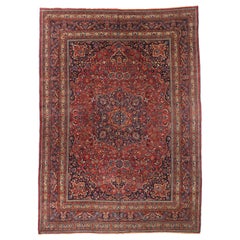 Alfombras Persas Mashad Circa 1880 - Lana Azul Marino Diseño Rojo - 75338
