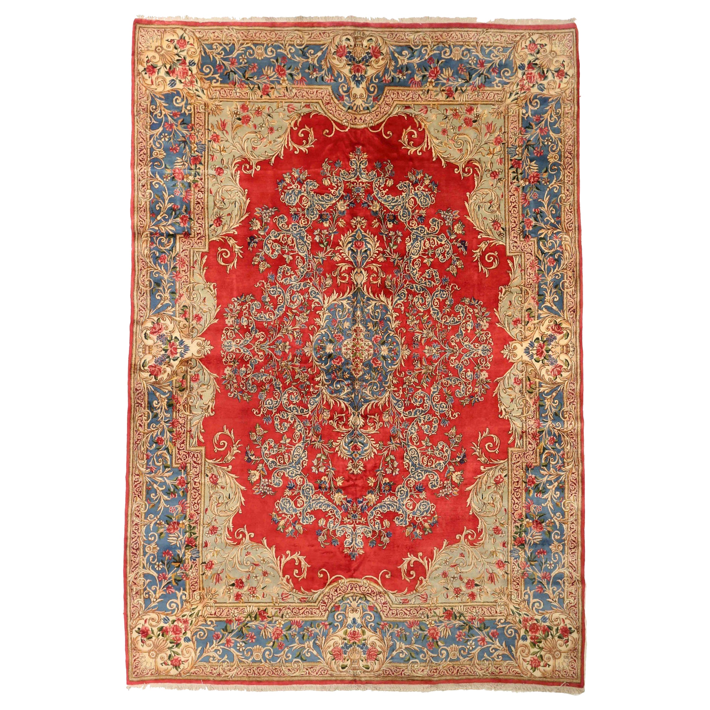 Persische Kerman-Teppiche Circa 1910 - Wolle Blau Elfenbein Rot Design - 75296