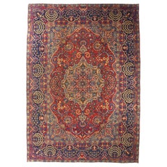 Persische Yazd Over Size Teppich CIRCA 1940 - Wolle Blau Rot Gelb Design - 75352