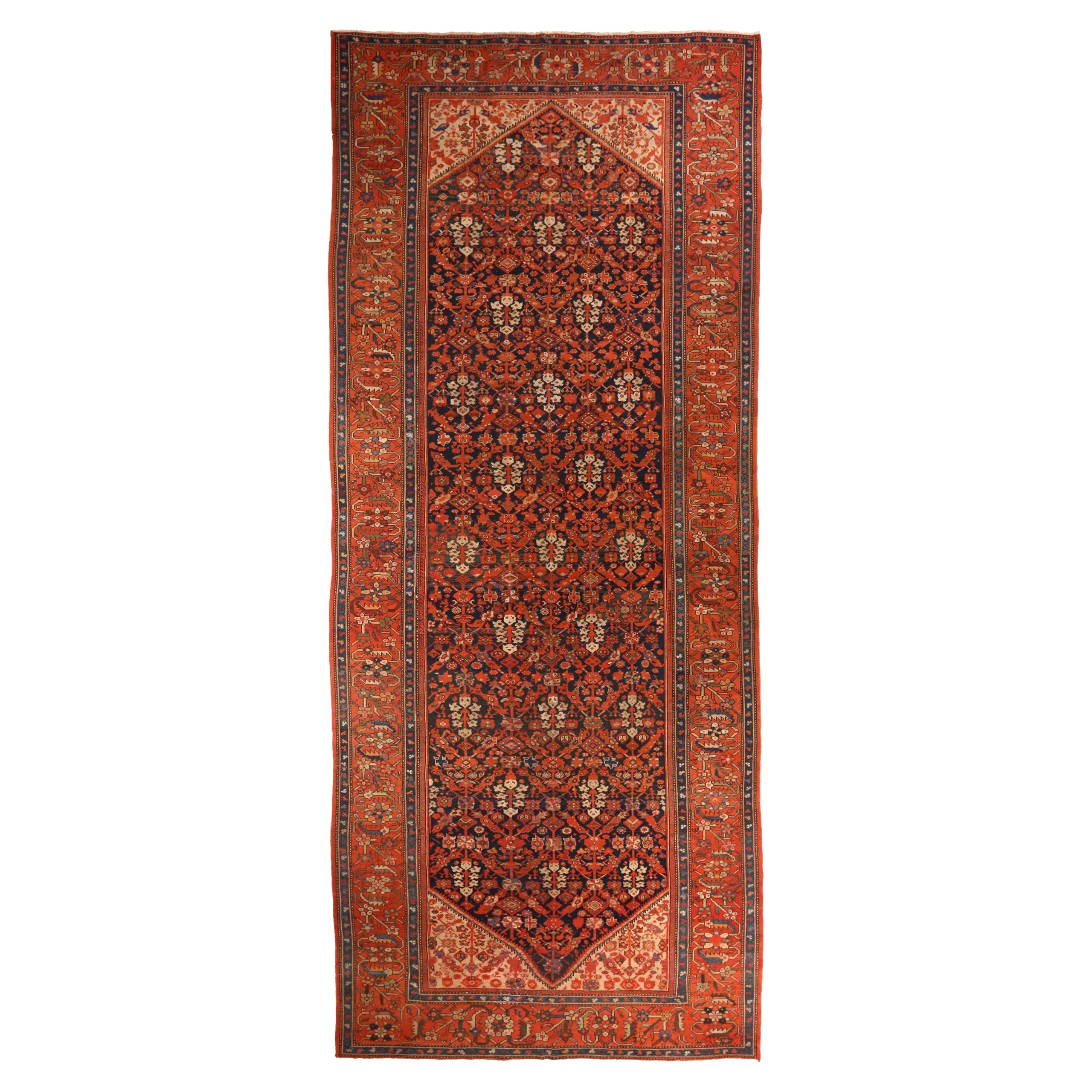 Persischer Malayer-Teppich in Übergröße aus Wolle in Elfenbein, Marineblau, Marineblau und Rot, um 1880, 75381