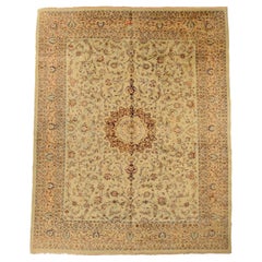 Persische Yazd Bereich Teppiche CIRCA 1910 - Wolle Braun Elfenbein Design - 75316