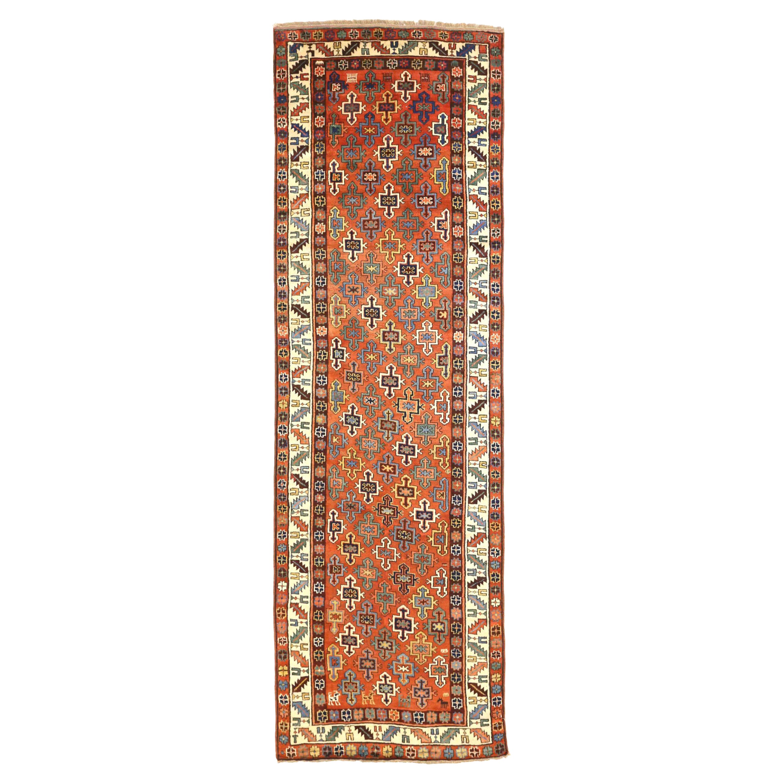 Tapis persan Shirvan - Laine bleu ivoire rouge jaune - 75391
