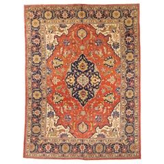 Alfombras Persas Tabriz Circa 1880 - Lana Marfil Azul Marino Diseño Rojo - 75400
