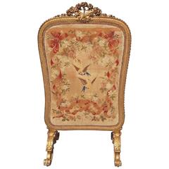 Antique Giltwood and Aubusson Style Tapestry Fire Screen in Louis XVI Style