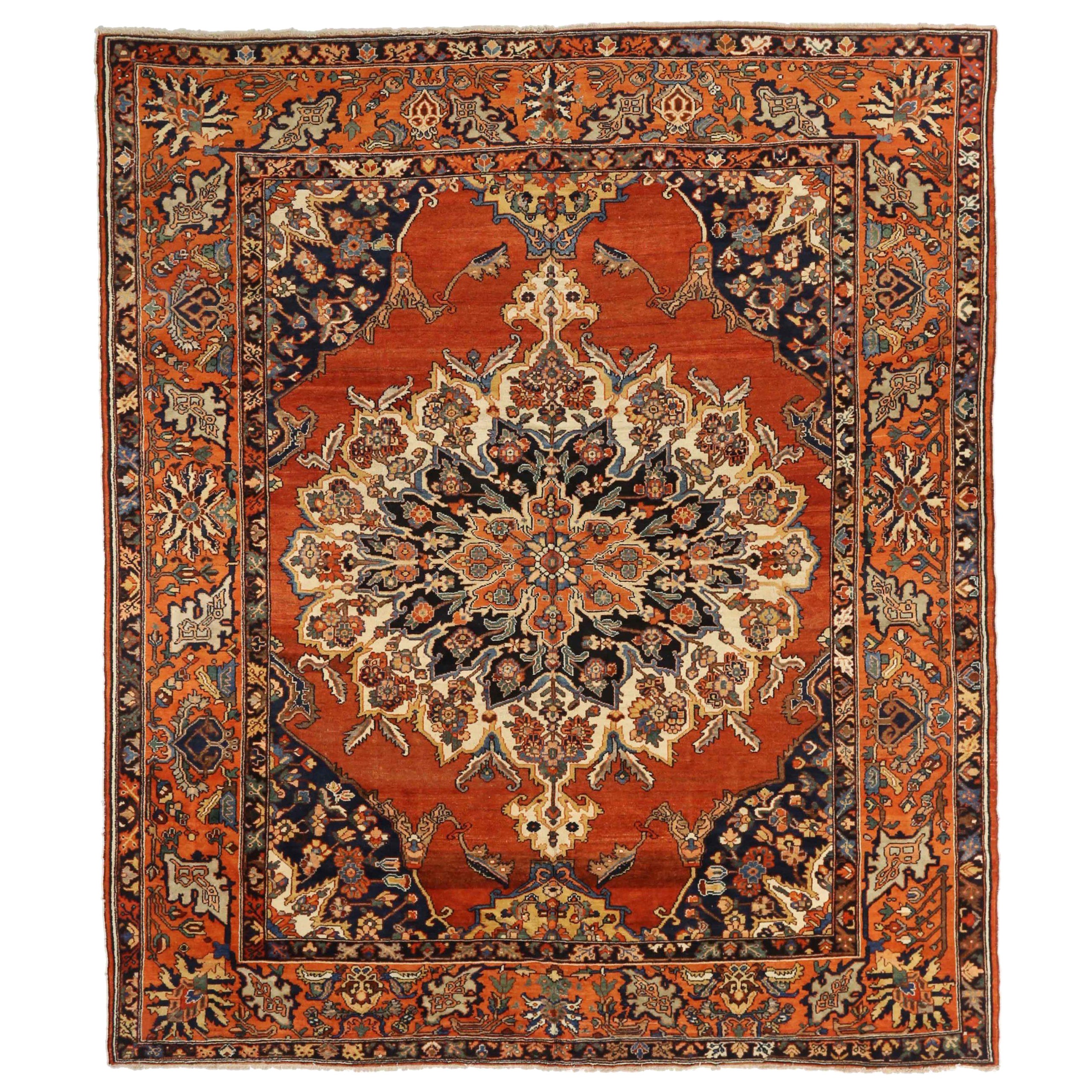 Persische Bakhtiari-Teppiche - Wolle Elfenbein Marineblau Blau Rot Design - 75365