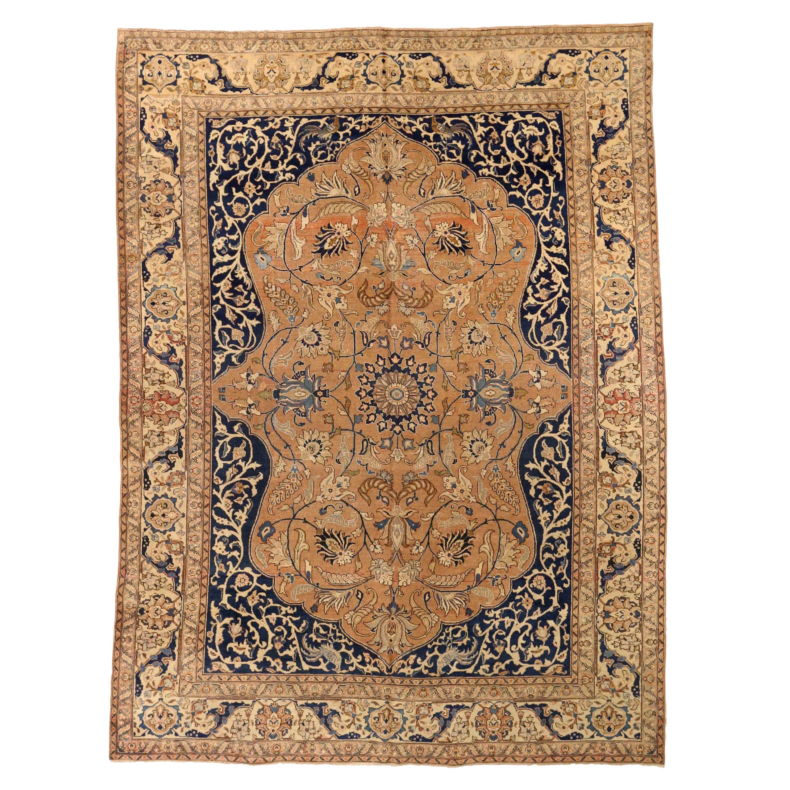 Persische Khoi-Teppiche - Wolle Elfenbein Marineblau Blau Rosa Design - 75425