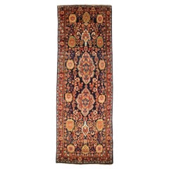 Persian Mahal Runner Rug - Wool Green Navy Blue Red Design - 75429