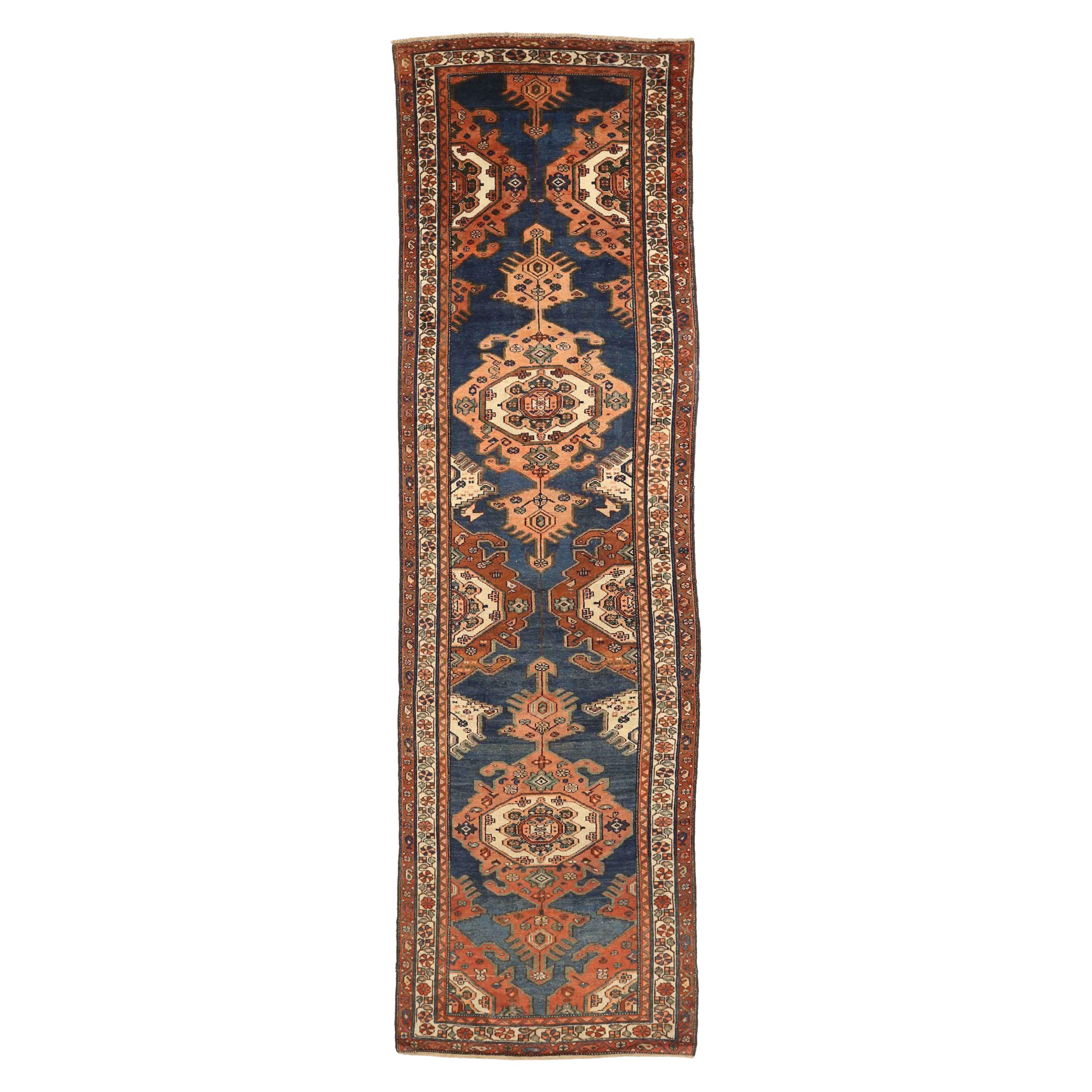 Persischer Malayer-Läufer - Wolle Blau Elfenbein Rot Design - 75430