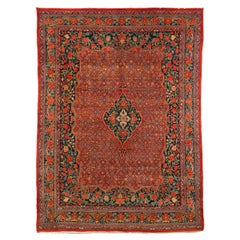Persian Bijar Area Rugs Circa 1880 - Wool Green Navy Blue Red Design - 75440