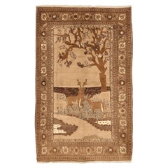 Petit tapis persan Semnan Circa 1910 - Laine Brown Ivory Design - 75407