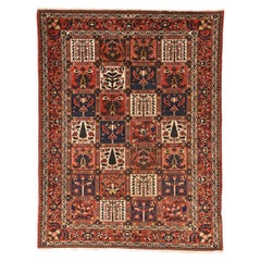 Petit tapis persan Bakhtiari vers 1910 - Laine ivoire bleu marine bleu rouge motif rouge - 75441