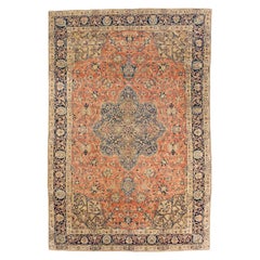 Persian Tabriz Area Rugs Circa 1910 - Wool Blue Ivory Navy Blue Pink - 75410