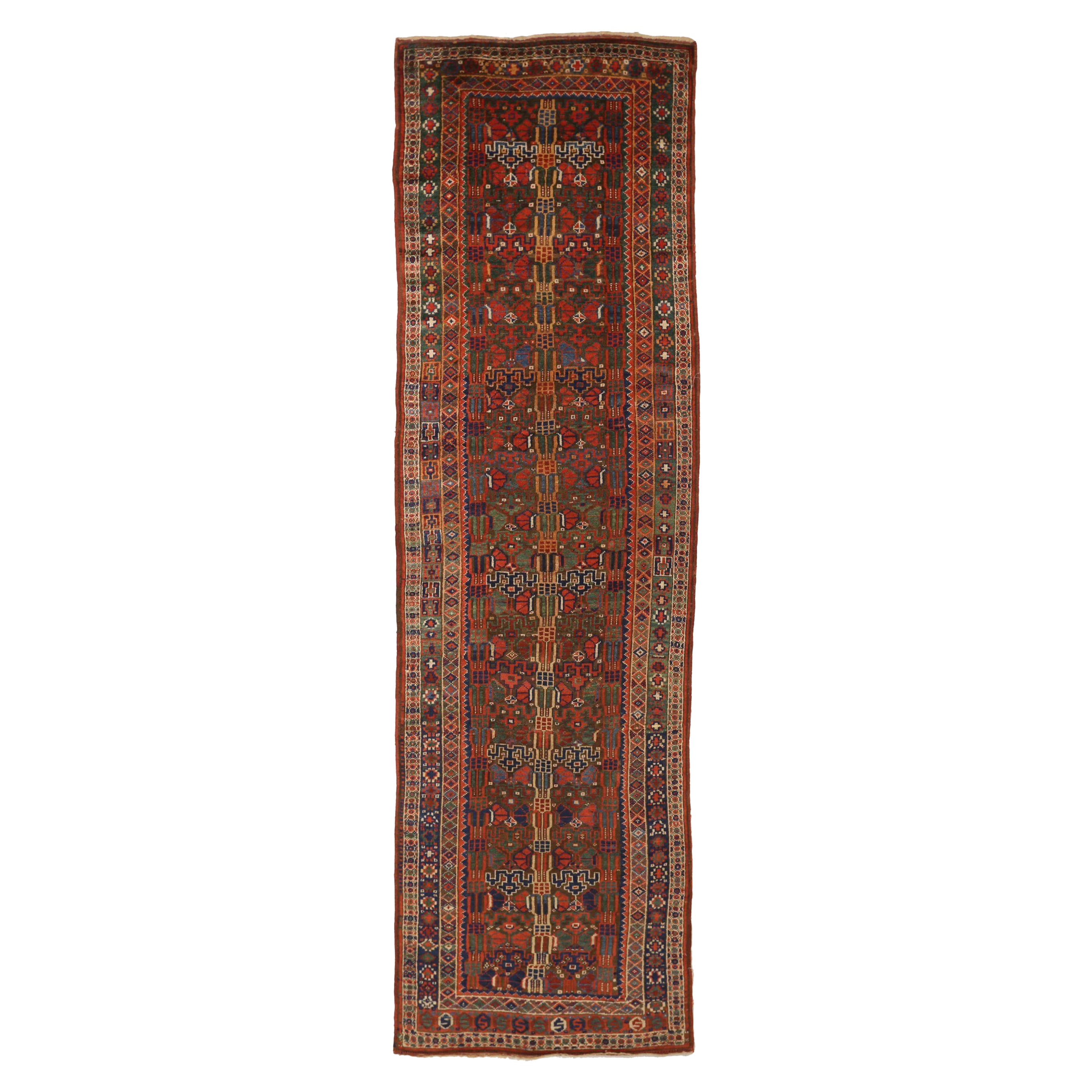 Tappeto Persiano Bijar Runner - Lana Verde Rosso Giallo Design - 75458