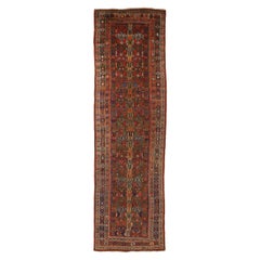 Tappeto Persiano Bijar Runner - Lana Verde Rosso Giallo Design - 75458