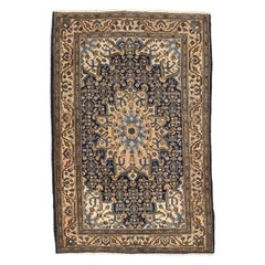 Persian Farahan Small Rug - Wool Blue Ivory Navy Blue Design - 75423