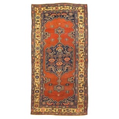 Persian Bijar Small Rug - Wool Navy Blue Red Yellow Design - 75424