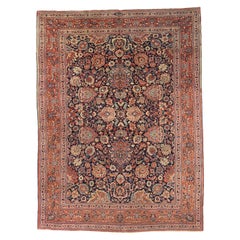 Alfombras Persas Tabriz Circa 1880 - Lana Marfil Azul Marino Diseño Rojo - 75466