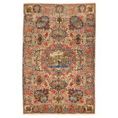 Persischer Täbris-Teppich Circa 1910 - Wolle Blau Elfenbein Rosa Design - 75447