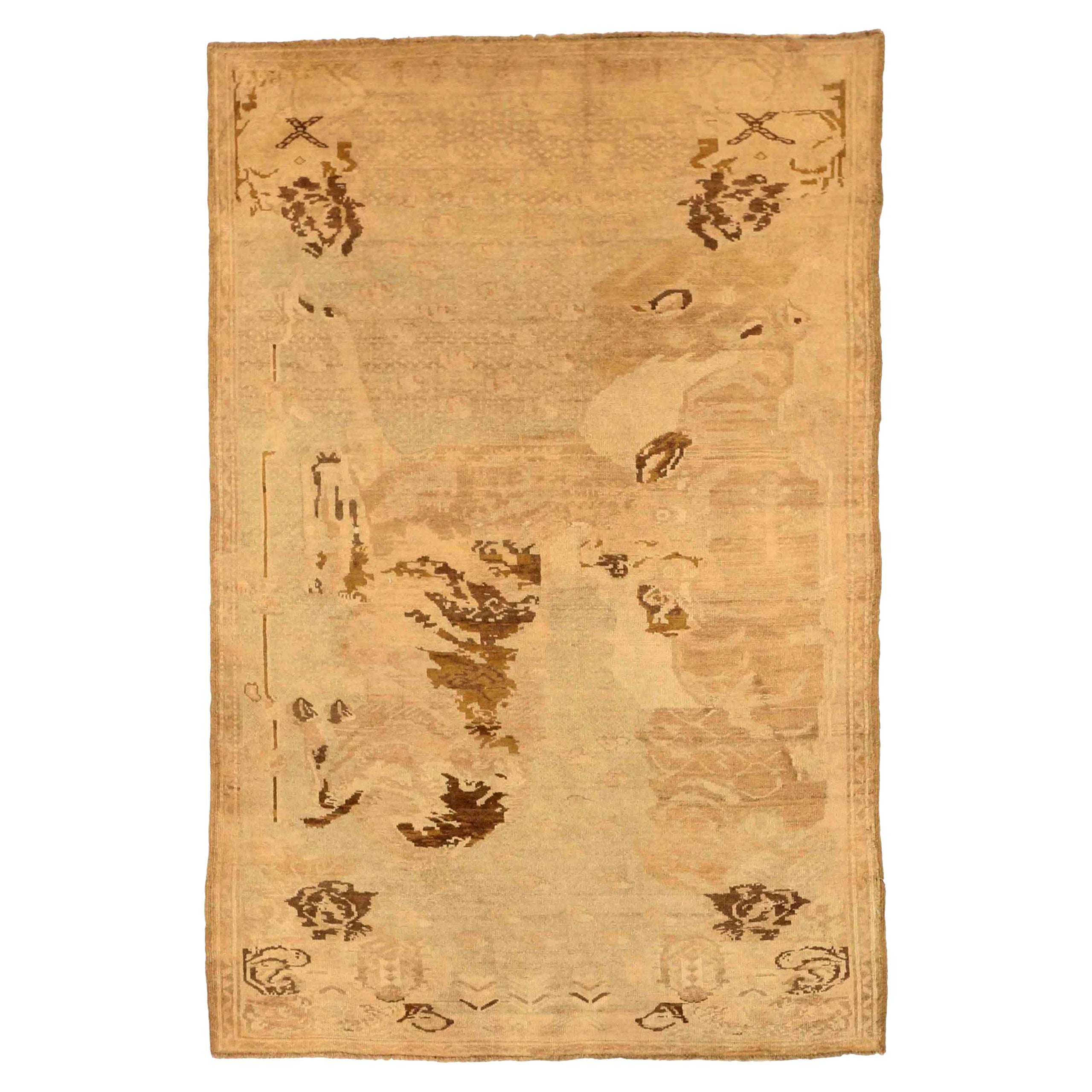 Russian Karabagh Small Rug Circa 1910 - Wool Brown Ivory Design - 75469