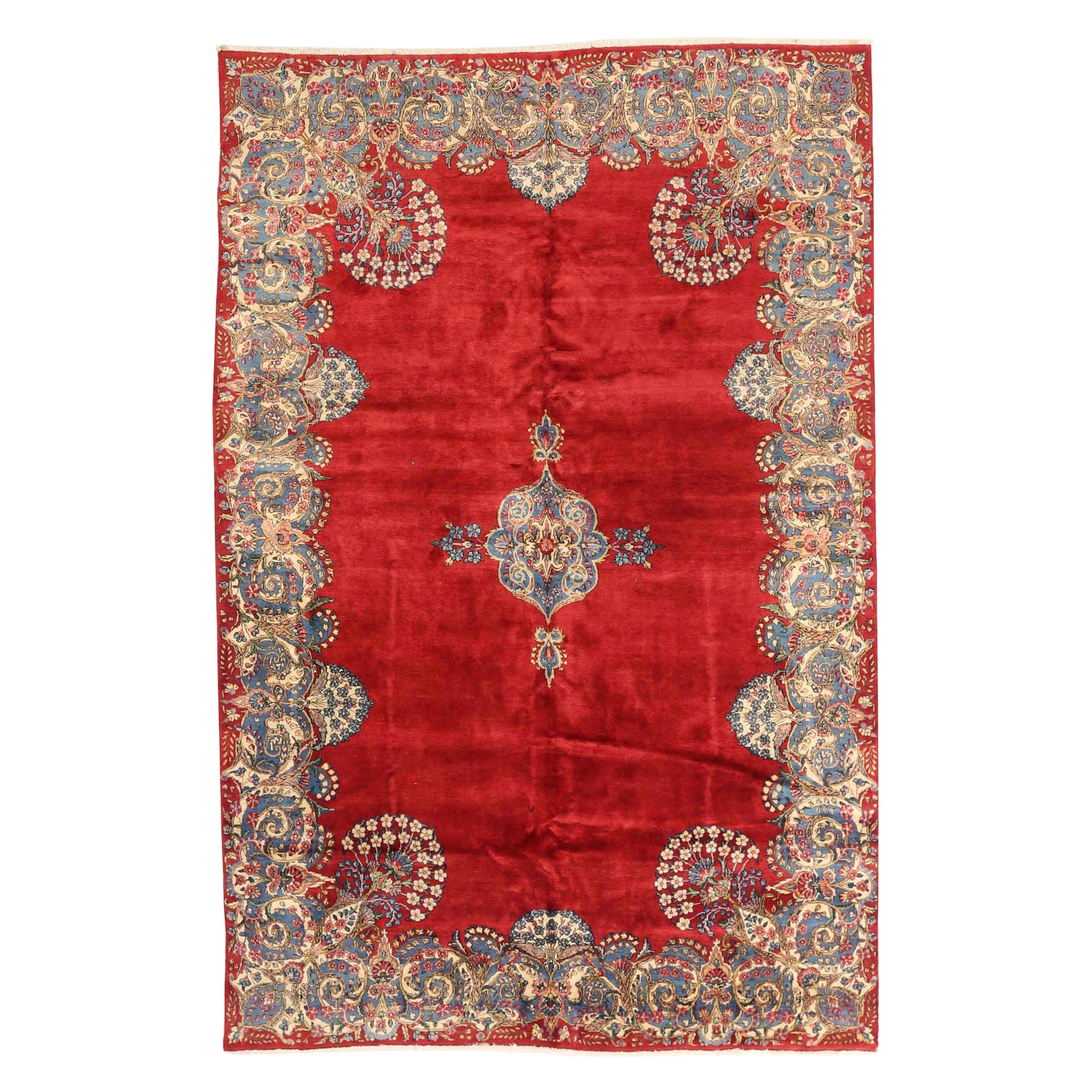 Alfombras Persas Kerman - Lana Diseño Azul Marfil Rojo - 75450
