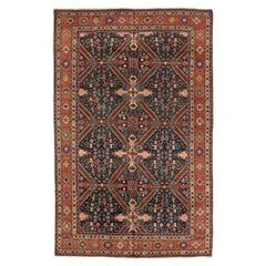 Persian Tabriz Area Rugs Circa 1910 - Wool Ivory Navy Blue Red Design - 75455