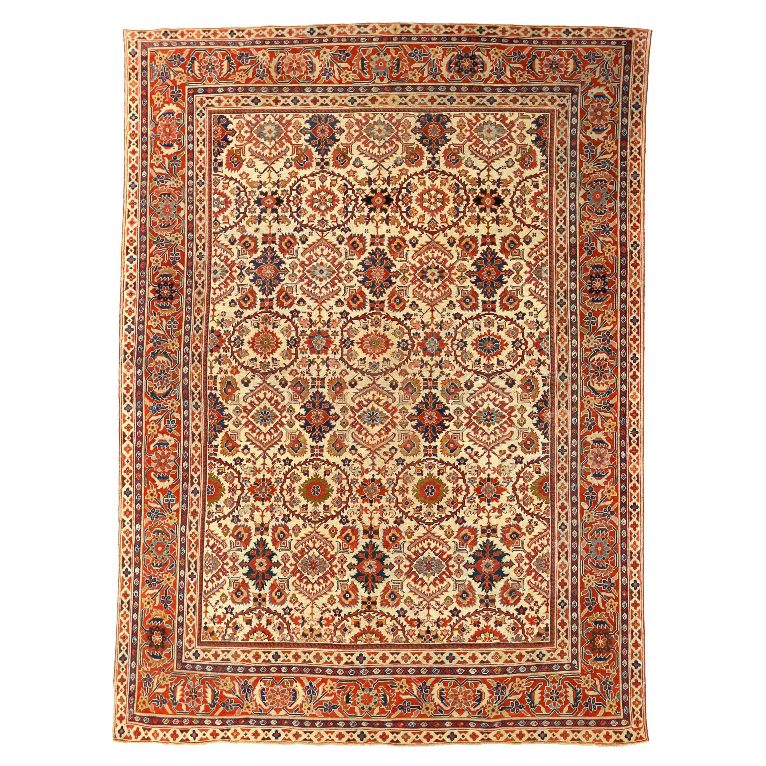 Alfombras Persas Mahal Circa 1910 - Lana Diseño Rojo Marfil - 75482