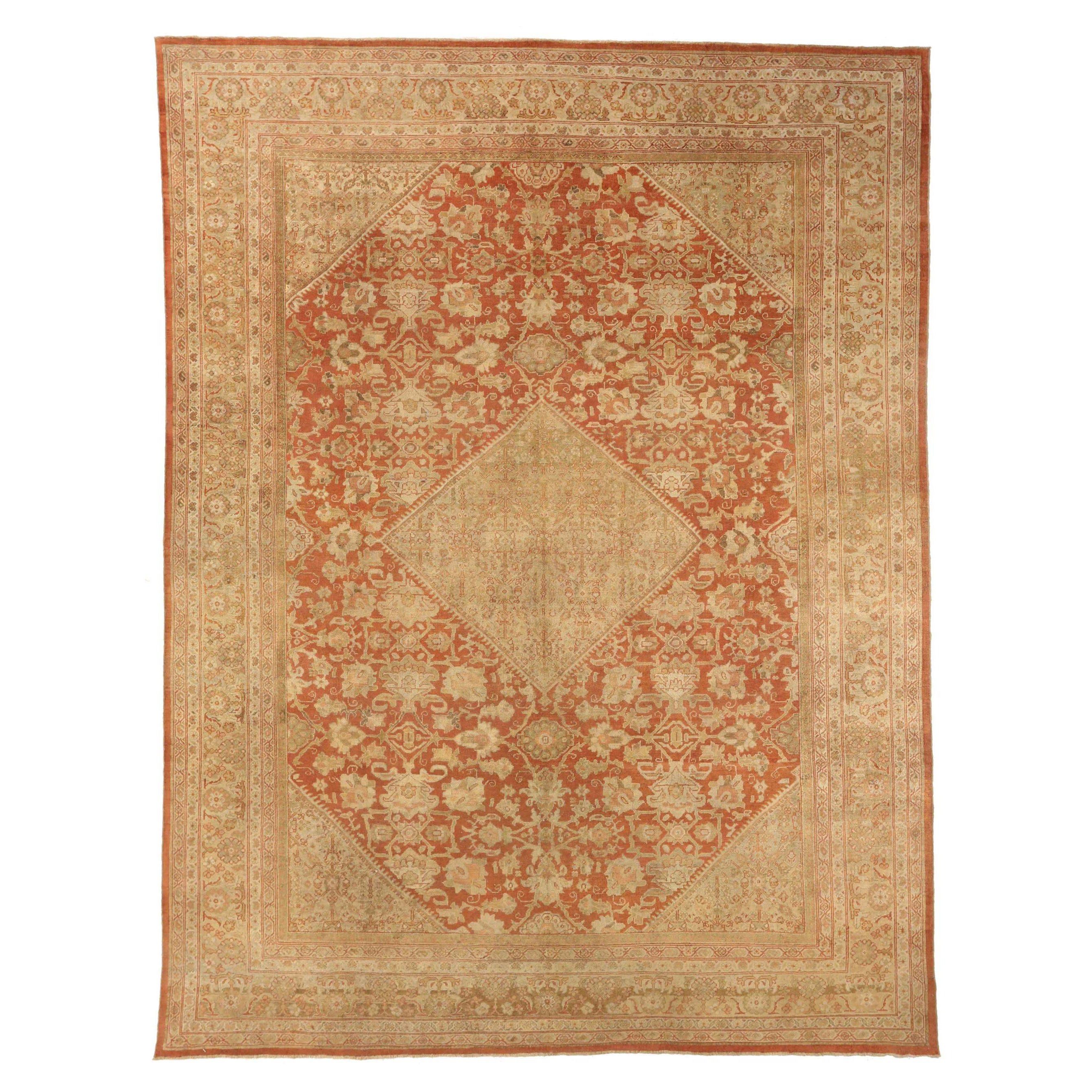 Alfombras Persas Mahal Circa 1880 - Lana Verde Marfil Rojo Diseño - 75483 en venta