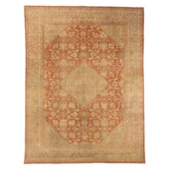 Persische Mahal-Teppiche um 1880 - Wolle Grün Elfenbein Rot Design - 75483