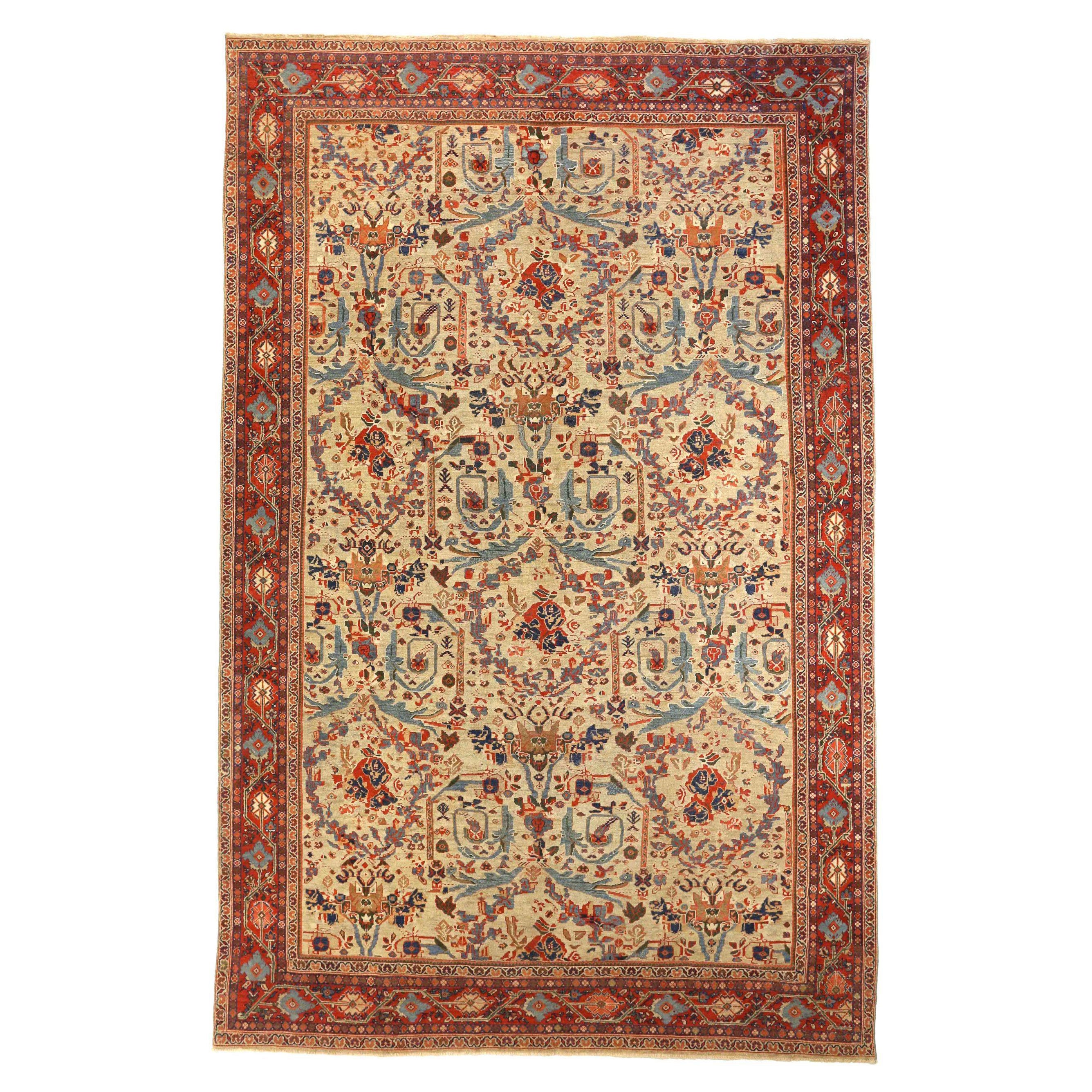 Alfombras Persas Mahal Circa 1880 - Lana Azul Marfil Rojo Diseño - 75484