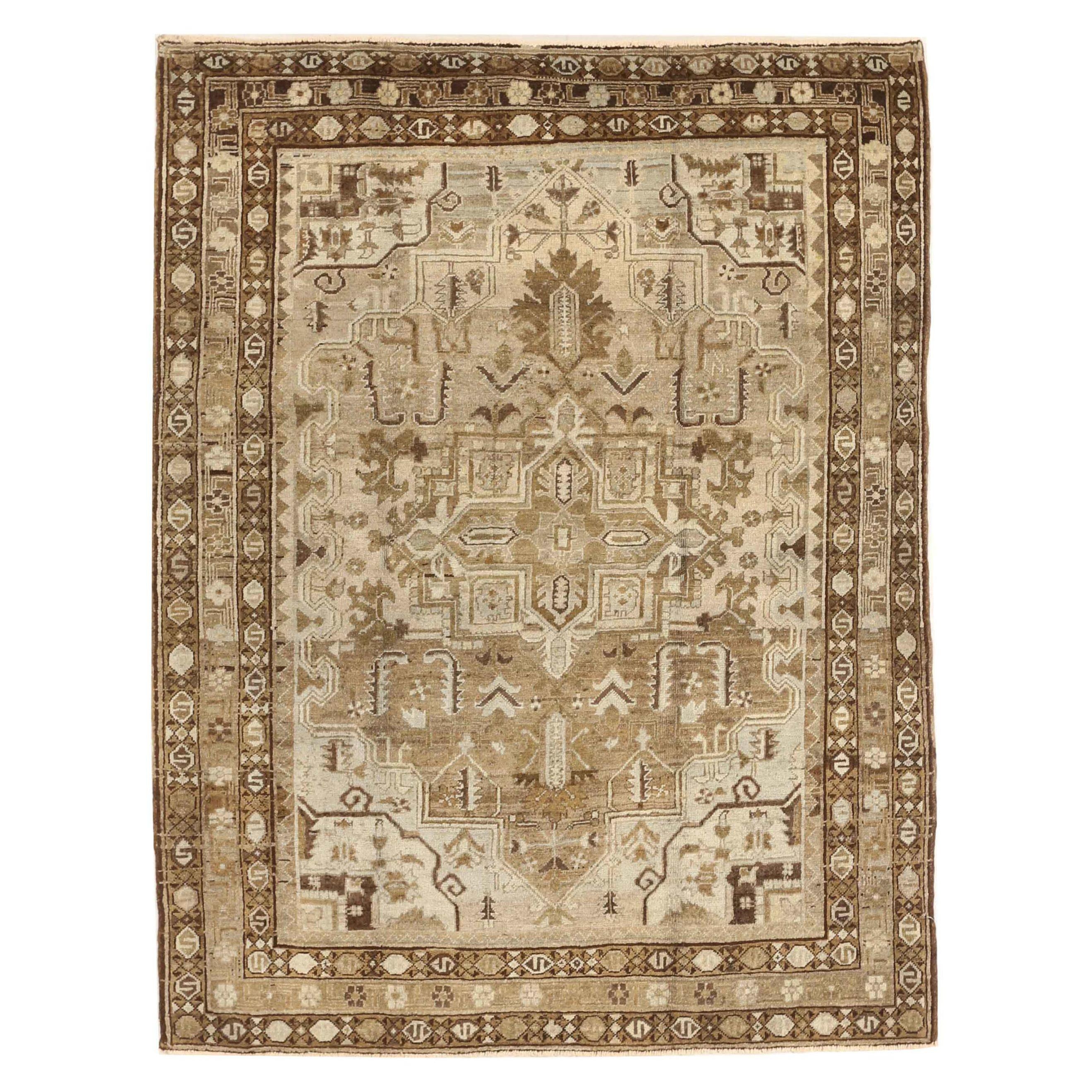 Alfombra Persa Heriz Small - Lana Marrón Marfil Taupe Design - 75524