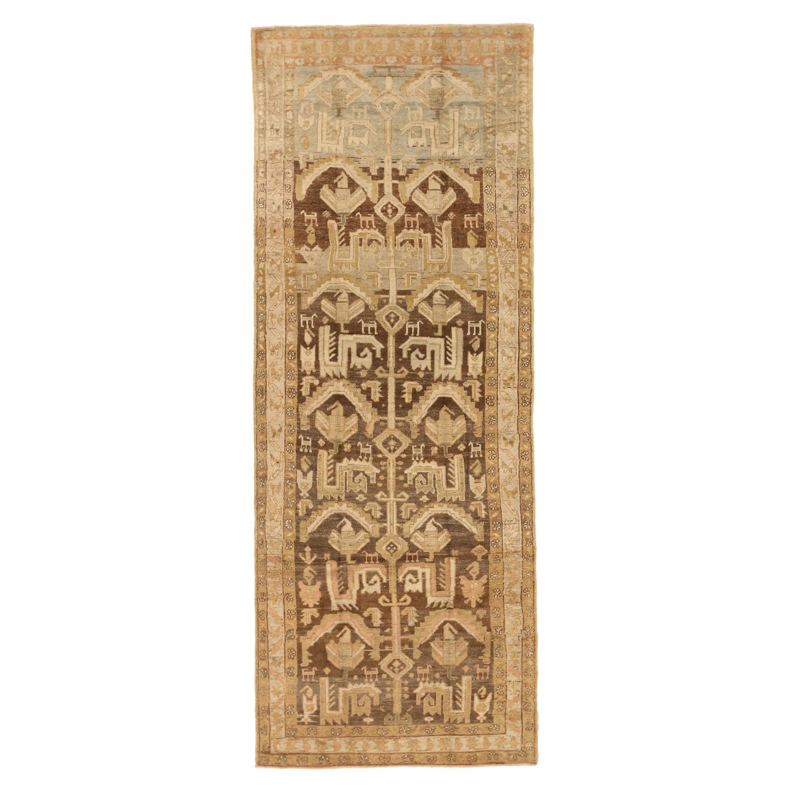 Persian Malayer Small Rug - Wool Blue Brown Ivory Design - 75514