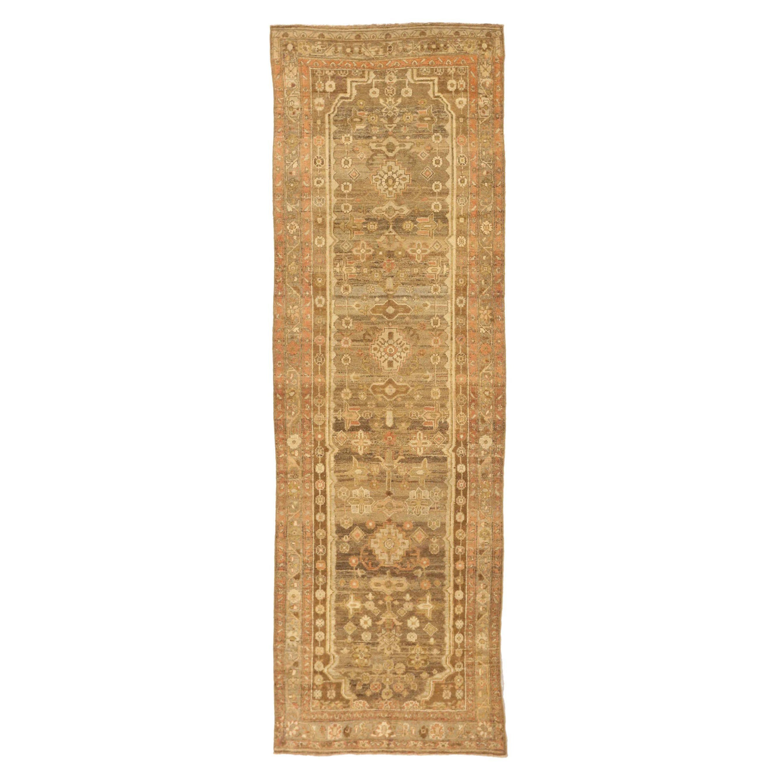 Persischer Bibikabad Kleiner Teppich Circa 1910 - Wolle Braun Elfenbein Rosa Design - 75529