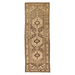 Persischer Hamadan Läufer Teppich - Wolle Braun Elfenbein Taupe Design - 75532