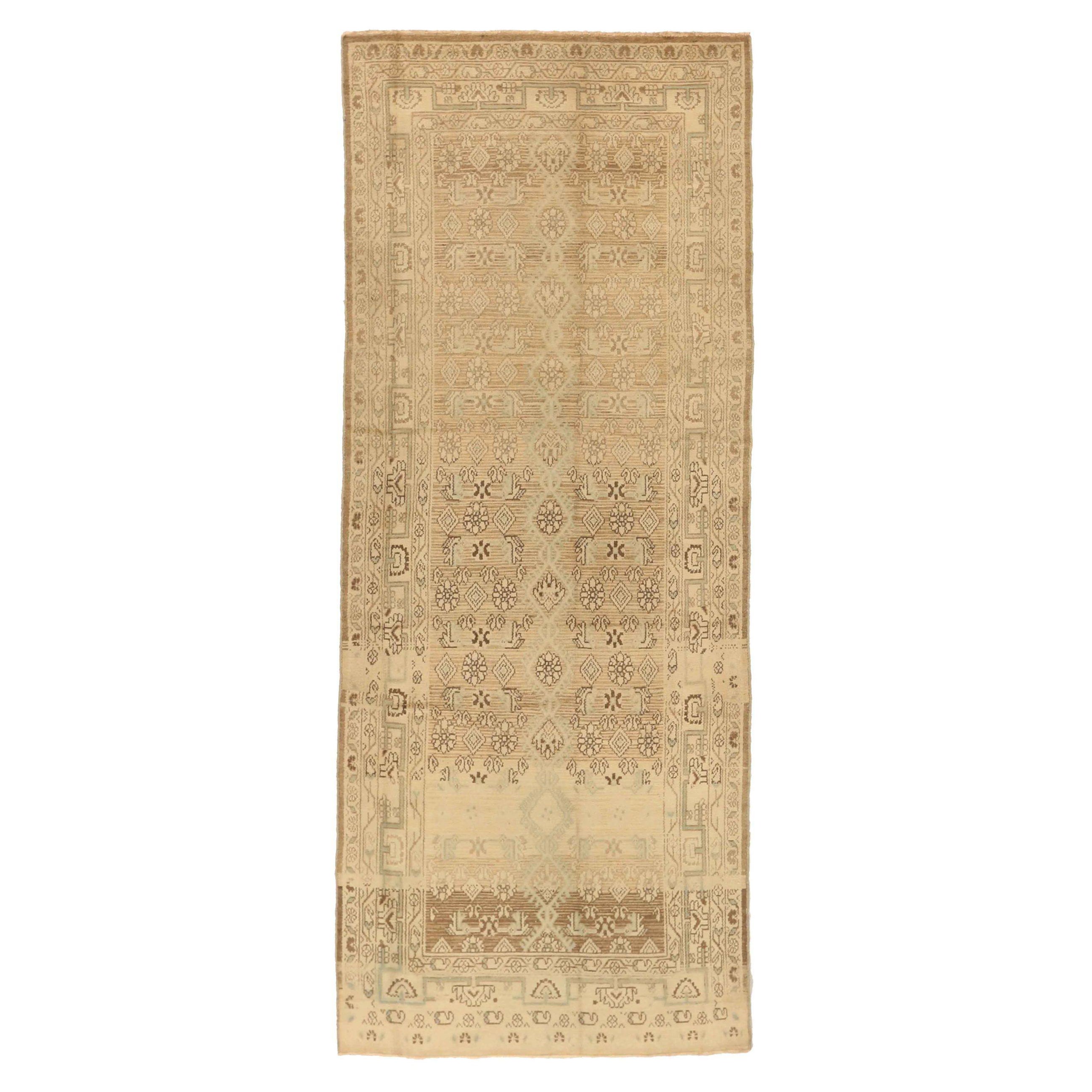 Persischer Hamadan Läufer Teppich - Wolle Braun Elfenbein Design - 75533